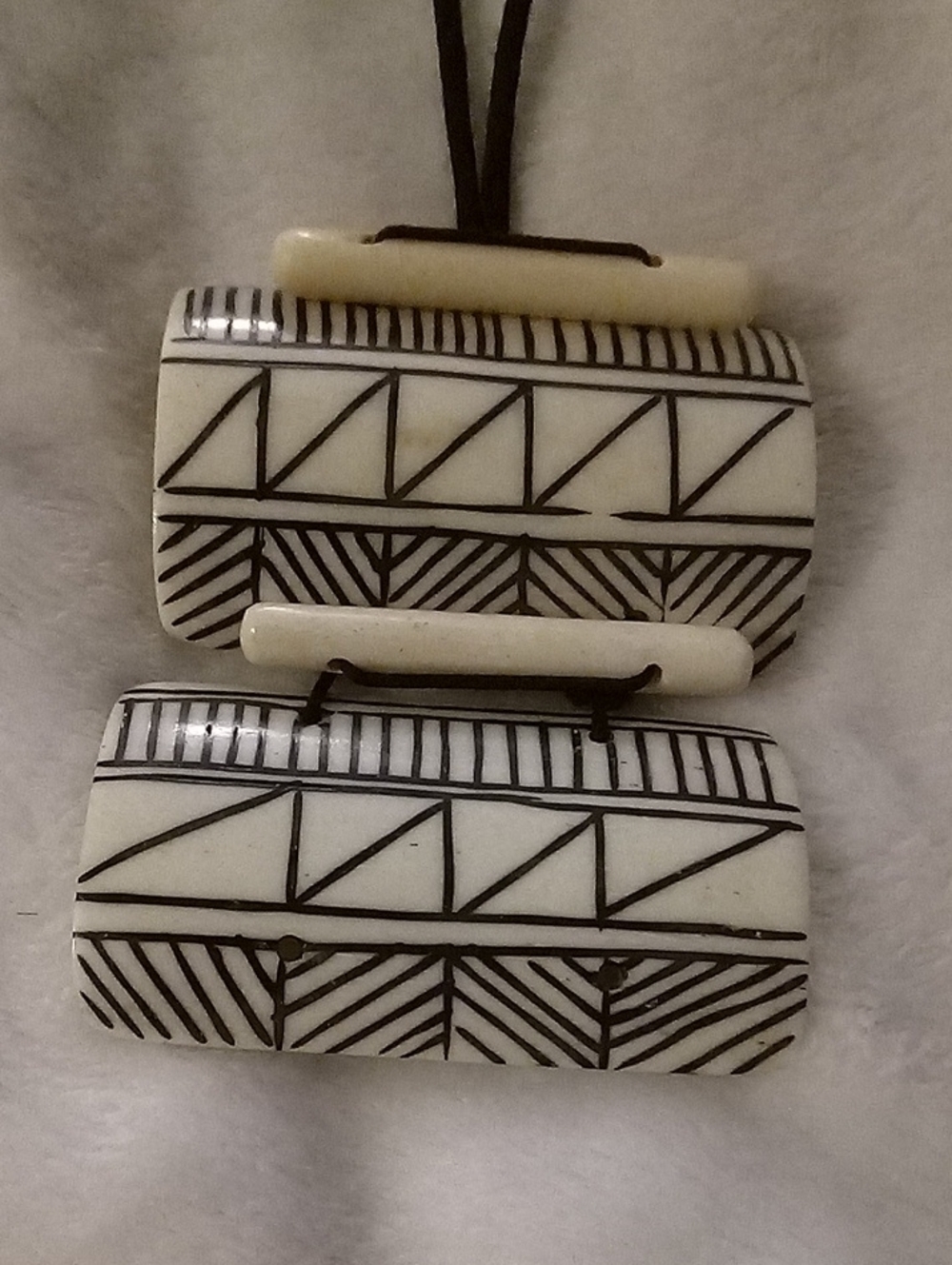 Vintage Cream and Black Geometric Pendant Necklace